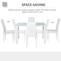 HOMCOM 5-Piece Kitchen Dining Table Set with 4 Faux Leather Metal Frame Chairs Glass Tabletop Desk for Dining Room, Kitchen, Dinette, White(m-4)