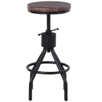 HOMCOM Industrial Style Counter Height Bar Stool, Swivel Wood Seat, Metal Frame Footrest, Adjustable, Spiral Lift, 360 Rotating(m-1)