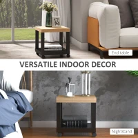 HOMCOM Sofa Side Table Square End Desk with Open Storage Shelf, Rolling Wheels, Free Moving for Home Office Studio(m-7)