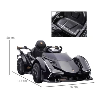 HOMCOM 12V Electric Cars for Kids Ride On Sports Car with Parental Remote, Bluetooth, Horn, Music & LED Headlights Taillights for 3-6 Years, Black(m-3)
