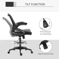 Vinsetto Adjustable Drafting Chair Tall Office Chair Ergonomic Mesh Back with Flip-up Armrest and Footrest, 360° Swivel, Black(m-6)