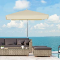 Outsunny 2x2m Square Sun Umbrella Drapes Canopy Parasol with U-shaped Ribs Adjustable Tilt for Backyard Garden Cream White(m-2)