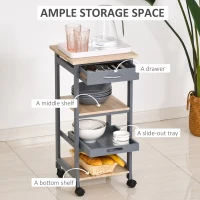 HOMCOM Multi-tier Rolling Kitchen Trolley Serving Cart with 3-Bottle Wine Rack, 1 Drawer, 1 Tray(m-5)