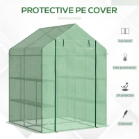 Outsunny Walk in Garden Greenhouse with Shelves Polytunnel Steeple Green house Grow House Removable Cover 143x138x190cm, Green(m-4)
