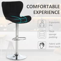 HOMCOM 2 Pieces Bar Stools Adjustable Height Dining Chair with/ Footrest for Home Pub, Black(m-4)