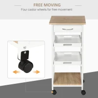 HOMCOM Kitchen Island Rolling Trolley Utility Serving Cart with Drawer and wheels, for Living Room and Dining Room, White(m-6)