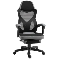 Vinsetto Office Chair Adjustable Height Recliner with Retractable Footrest, Wheel, Mesh Back Home, Grey(m-1)