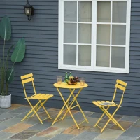 Outsunny 3pc Garden Table Set Foldable Dining Set with 1 Round Table and 2 Chairs Backyard Outdoor, Yellow(m-2)