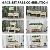 Outsunny 4PCS Wooden Planter Raised Garden Beds Kits Elevated Garden Beds for Flowers Vegetables, Outdoor Indoor Planting Box Container(m-4)