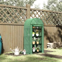 Outsunny 80 x 49 x 160cm Mini Greenhouse for Outdoor, Portable Gardening Plant Green House with Storage Shelf, Roll-Up Zippered Door, Metal Frame and PE Cover, Green(m-2)