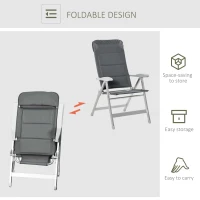 Outsunny Patio Folding Dining Chair w/ Adjustable Back & Armrest Portable for Camping Garden Pool Beach Deck Grey(m-7)