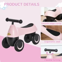 Toddler Sliding Car Ride-on Toy Sliding Walking Bike No Pedal Infant 4 Wheels Baby Bicycle Indoor Outdoor First Birthday for Boys Girls 18 - 36 months Pink(m-6)