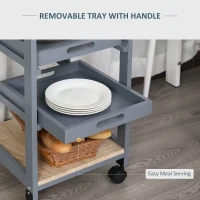 HOMCOM Kitchen Island Rolling Trolley Utility Serving Cart with Drawer and wheels, for Living Room and Dining Room, Grey(m-5)