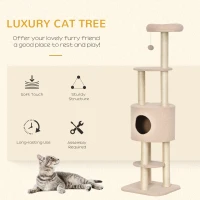 PawHut 5-Levels Plush Cat Tree Tower Activity Center with Sisal Scratching Posts Perch Roomy Condo Funny ball, Beige(m-4)