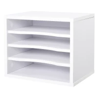 Vinsetto Simple Look Desk Organizer with 4 Storage Shelves, Table Office Supplies Stand Cabinet with 3 Removable Shelves, White(m-1)