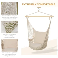 Outsunny Hammock Chair Hanging Rope Swing w/ Cushions Quality Cotton Weave for Superior Comfort, Durability Indoor or Outdoor Spaces(m-4)