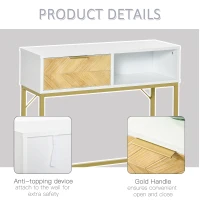 HOMCOM Console Sofa Table Modern Hallway Desk with Drawers Storage Shelves for Entryway Living Room Bedroom White and Gold(m-5)