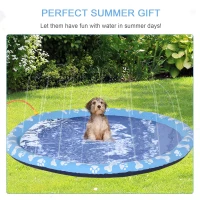 PawHut 150cm Splash Pad Sprinkler for Pets Dog Bath Pool Water Game Mat Toy Non-slip Outdoor Backyard Blue(m-7)