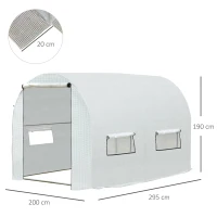 Outsunny 3 x 2 x 1.9m Walk-in Polytunnel Lage Greenhouse with 2 Roll-Up Zipper Doors and 6 Roll-Up Windows , for Seedlings, Herbs, or Flowers, White(m-3)