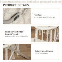 Outsunny Moon Saucer Chair for Adults & Kids Folding Design Bohemian Style with Hand-woven Cotton Tassal for Bedroom Livingroom Garden Max 150kg White(m-6)