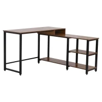 HOMCOM L-Shaped Computer Table with Storage Shelves Home Office Corner Industrial Style Workstation , Walnut Wood Grain(m-1)