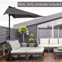 Outsunny Balcony Half Parasol Semi Round Umbrella Patio Aluminium Frame Crank Handle (2.7m, Grey)- NO BASE INCLUDED(m-7)