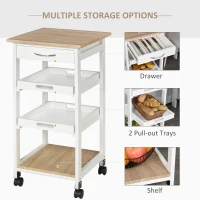HOMCOM Kitchen Island Rolling Trolley Utility Serving Cart with Drawer and wheels, for Living Room and Dining Room, White(m-4)