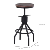 HOMCOM Industrial Style Counter Height Bar Stool, Swivel Wood Seat, Metal Frame Footrest, Adjustable, Spiral Lift, 360 Rotating(m-3)
