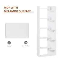 HOMCOM 6-Tier MDF Modern Bookshelf Floor Standing Home Office Storage Furniture Shelving White(m-6)