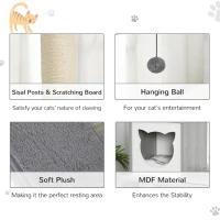 PawHut Multi-level Cat Tree with Sisal-Covered Scratching Posts, House and Baskets Activity Center for kittens Cat Tower Furniture Grey White(m-5)