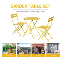 Outsunny 3pc Garden Table Set Foldable Dining Set with 1 Round Table and 2 Chairs Backyard Outdoor, Yellow(m-4)