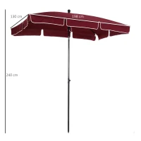 Outsunny Chapéu de Sol Retangular de Jardim 198x130x240cm Chapéu de Sol de Alumínio com Função de Inclinação para Terraço Pátio Exterior Vinho(m-3)