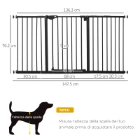 PawHut Dog Gate Stair Gate Pressure Fit Pets Barrier Auto Close for Doorway Hallway, 74-148cm Wide Adjustable, Black(m-3)