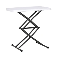 OUTSUNNY Outdoor Patio Coffee Table, Folding Side Table Height Adjustable Metal Frame for Balcony, Deck, Black and White(m-1)