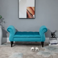 HOMCOM Vintage Bed End Bench with Armrest Tufted Footrest Stool Upholstered Bedroom Imitation Velvet Blau 117 x 40 x 58 cm(m-2)