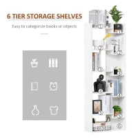 HOMCOM 6-Tier MDF Modern Bookshelf Floor Standing Home Office Storage Furniture Shelving White(m-5)