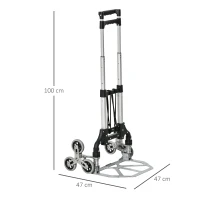 Durhand 70kg/154lbs 6-Wheels Up Stairs Trolley Hand Trucks Foldable Steel Load Cart W/ Fixed Rope(m-3)