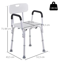 Homcom 6-Level Adjustable Aluminum Bath Stool Spa Shower Chair w/ Non-Slip Feet, Armrest, Back(m-3)
