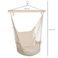 Outsunny Hammock Chair Hanging Rope Swing w/ Cushions Quality Cotton Weave for Superior Comfort, Durability Indoor or Outdoor Spaces(m-3)