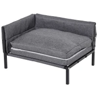 PawHut Raised Dog Bed for Medium-Sized Pet Metal Frame PP Cotton Sponge Cushion Grey 63.5 cm x 49 cm x 38.5 cm(m-1)