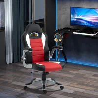 HOMCOM Home Office Chair Executive Height Adjustable Rolling Swivel Chair With Tilt Function PU Red 71W x 64D x 109-119H cm(m-2)
