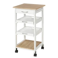 HOMCOM Kitchen Island Rolling Trolley Utility Serving Cart with Drawer and wheels, for Living Room and Dining Room, White(m-1)