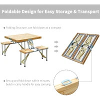 OUTSUNNY Portable Folding Camping Picnic Table Party Field Kitchen Outdoor Garden BBQ Chairs Stools Set Wooden Wood(m-7)