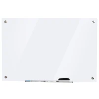 Vinsetto Glass Magnetic Dry Erase Whiteboard, Frameless Board on Wall, w/ Dry Eraser, 4 Markers and Pen Holder 35.5" x 23.5" x 0.18"(m-1)