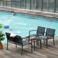 OUTSUNNY 4-Piece Garden Table Set, Powder-Coated Steel Outdoor Conversation Set with Loveseat, Single Chairs and Coffee Table for Patio, Balcony, Poolside, Black(m-2)