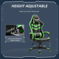 Vinsetto High Back Rocking Gaming Office Chair with Headrest and Lumbar Support, Rolling Casters Green(m-4)