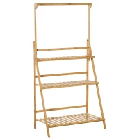 Outsunny 3 Tier Bamboo Hanging Plant Stand Planter Shelves Storage Rack Display with Adjustable Design Indoor Outdoor, 70 x 40 x 143cm(m-1)