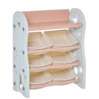 HOMCOM Kids Toy Storage Organizer with Open Shelf 6 Removable Bins for Bedroom Playroom Living Room Nursery Blue(m-1)