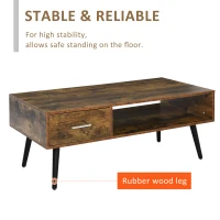 HOMCOM Mid-Century Modern Coffee Table Side Desk with 1 Drawer 1 Open Storage Shelf, for Living Room Bed Room(m-4)