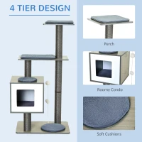 PawHut 120cm Multi-level Cat Tree Kittens Activity Tower with Scratching Posts Pet Play House Furniture, Grey(m-6)